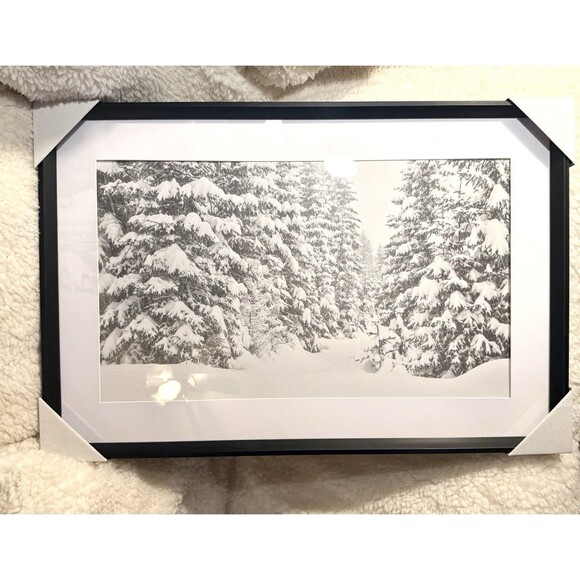 30”x20” Winter Tree Scene Framed Wall Art Print Threshold Studio McGee NEW - Picture 4 of 6